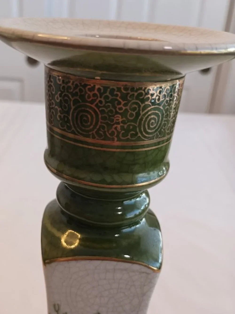 Vintage Kutani Porcelain Candlestick Holder with Peacock and Floral Design
